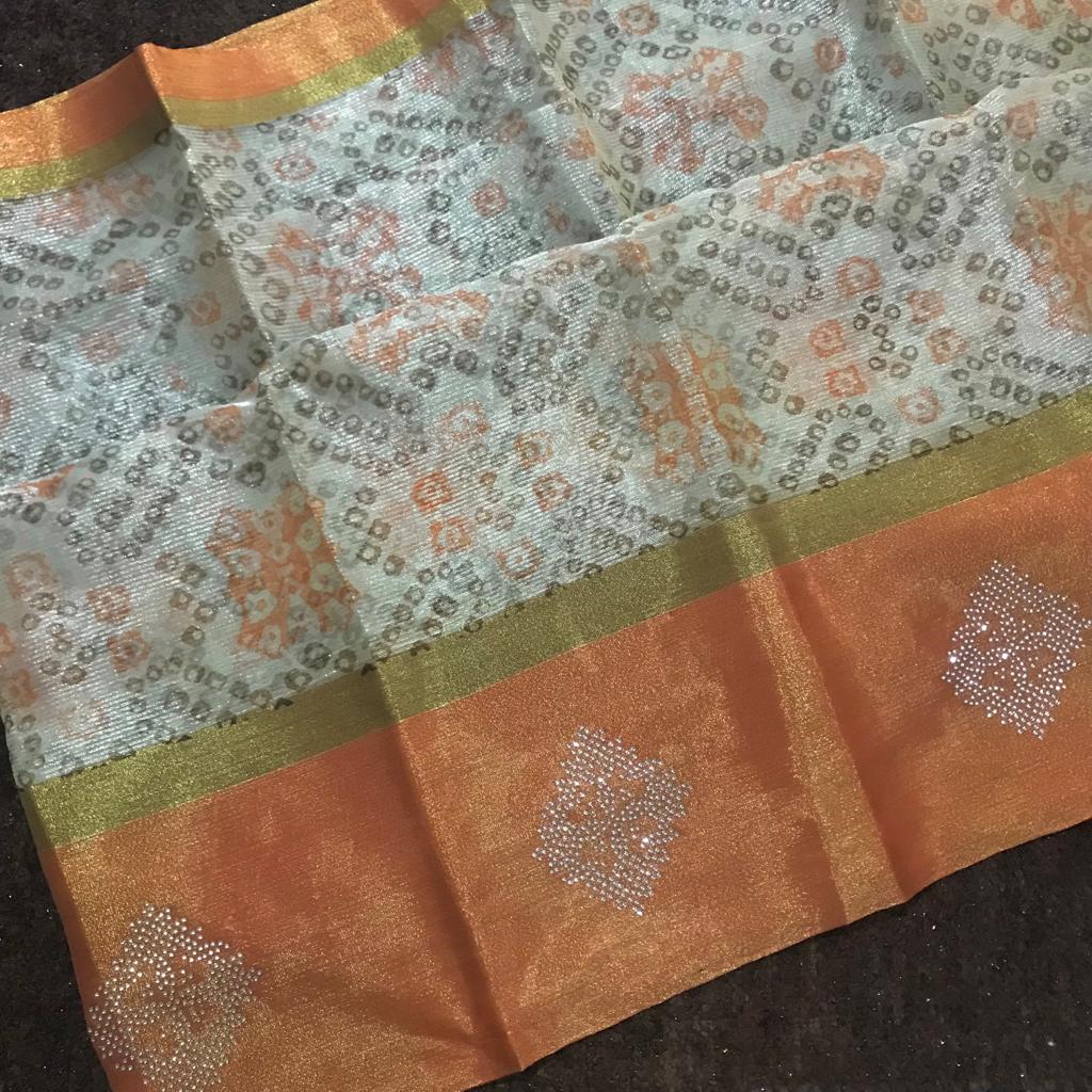 Tissue kota silk hand bandhani prints saree - Vannamayil Fashions