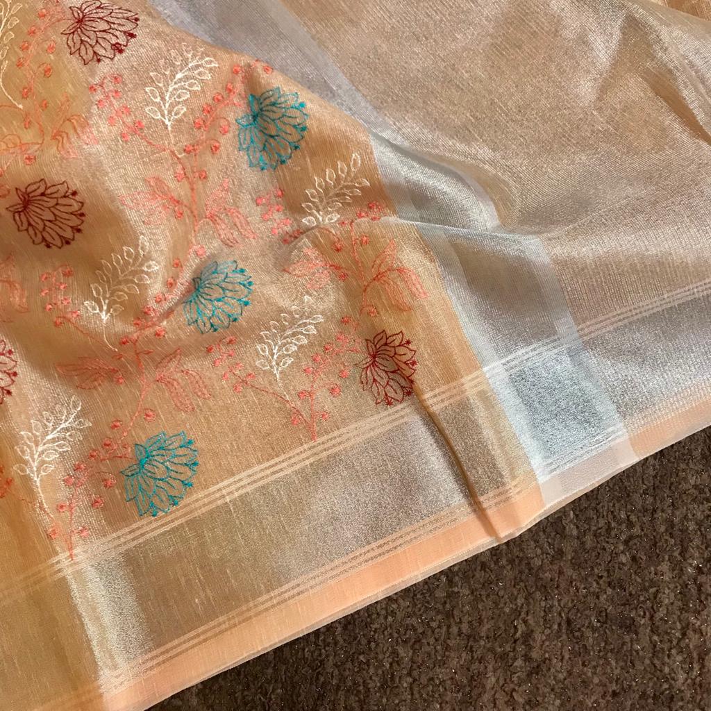 Tissue linen silk saree