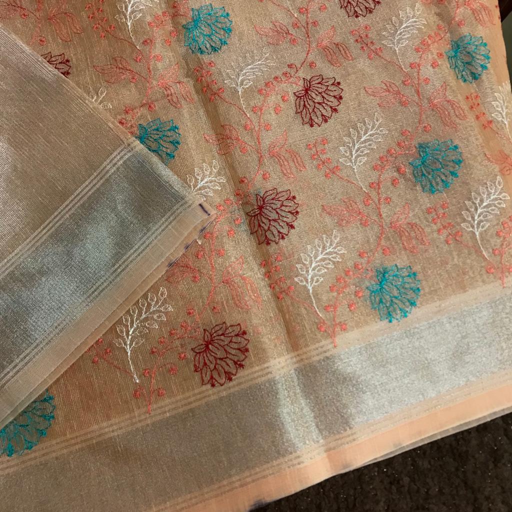 Tissue linen silk saree