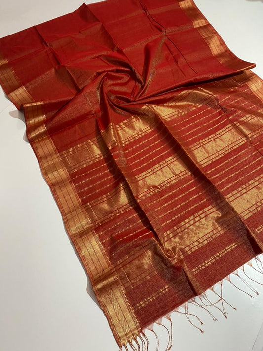 Tissue Maheshwari handwoven zari border silk by cotton saree - Vannamayil Fashions