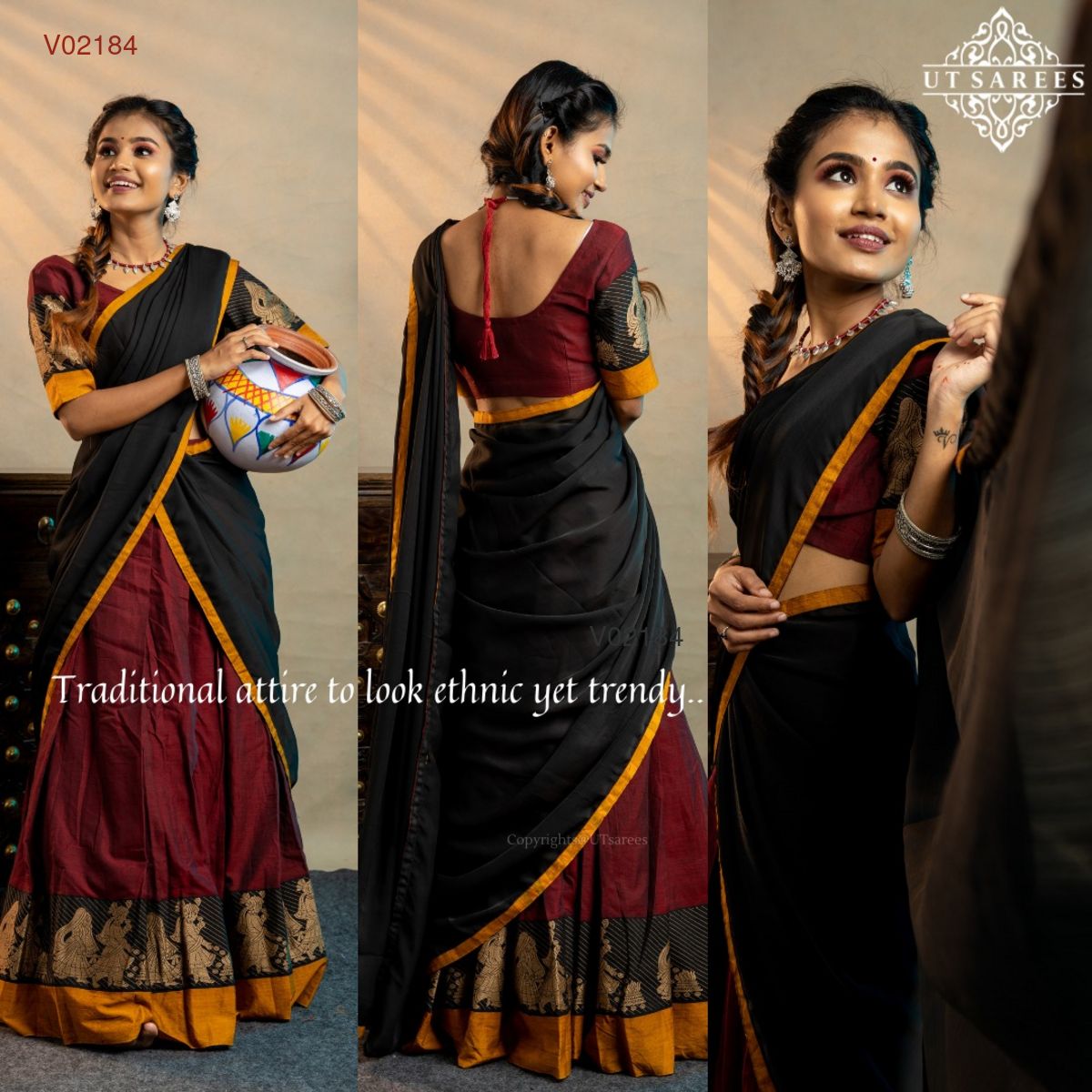 Narayanapet/Chettinad Pavadai Dhavani Half Saree - Vannamayil Fashions