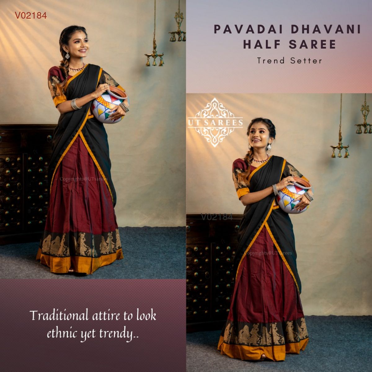 Narayanapet/Chettinad Pavadai Dhavani Half Saree - Vannamayil Fashions