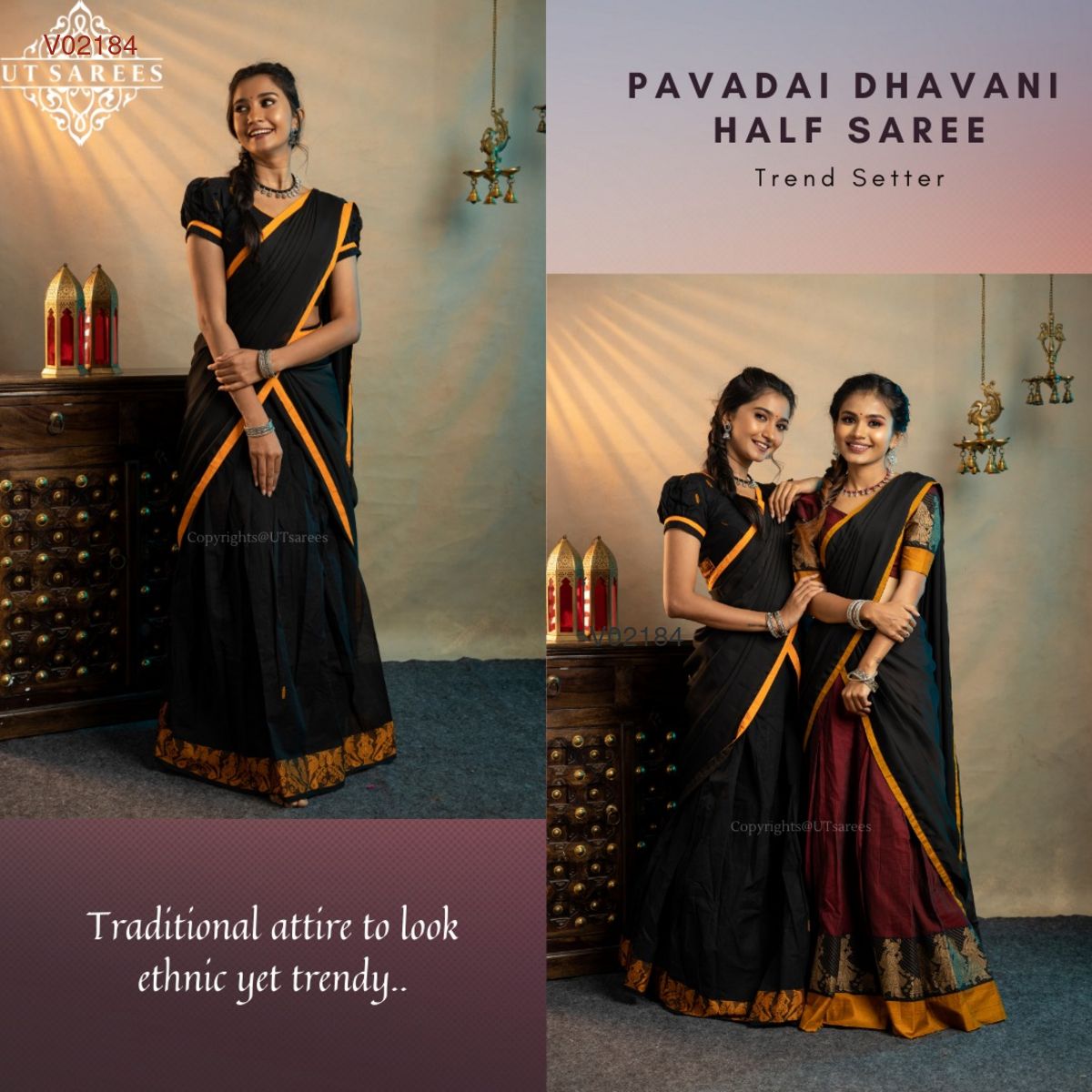 Narayanapet/Chettinad Pavadai Dhavani Half Saree - Vannamayil Fashions