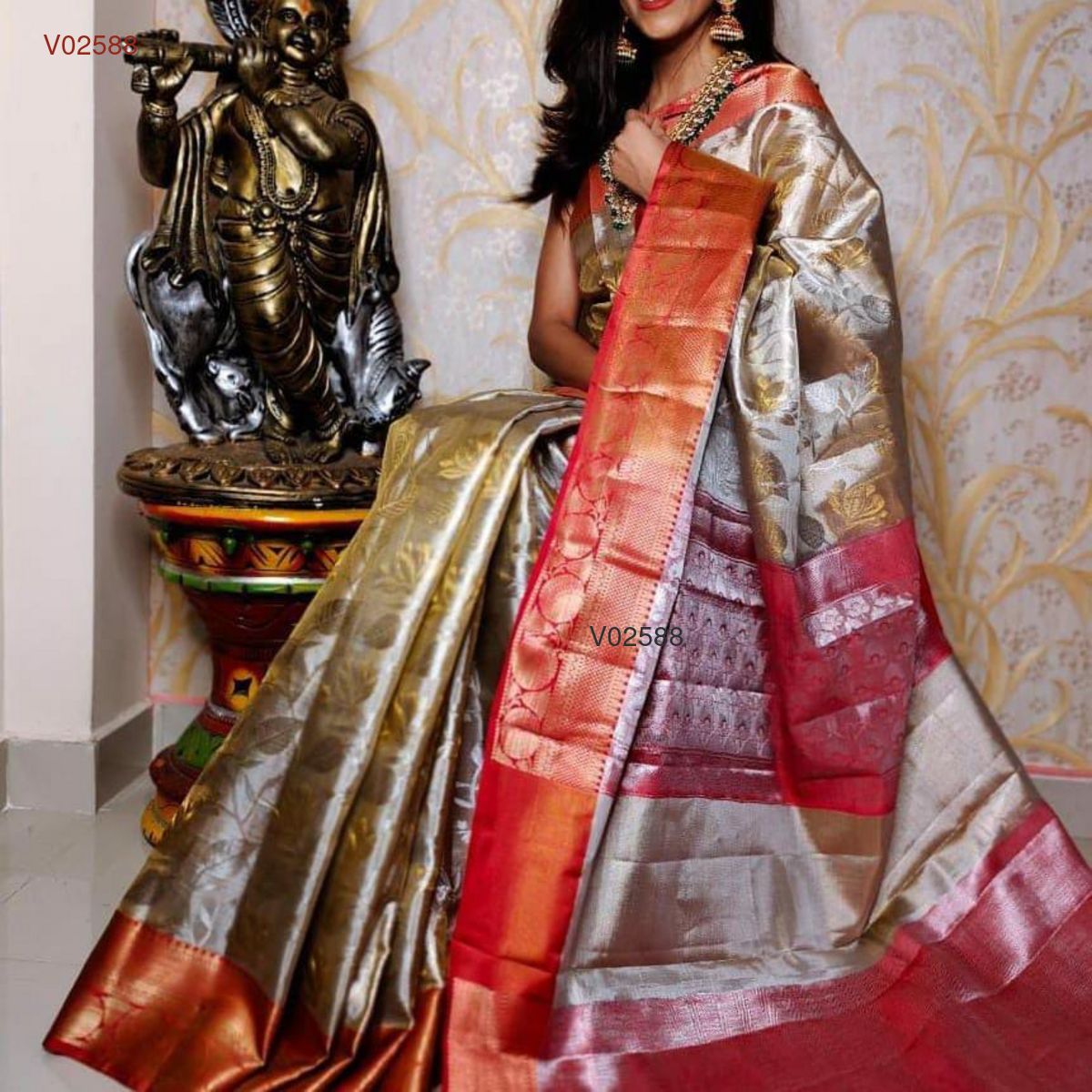 Kanchipuram style fancy tissue handloom saree - Vannamayil Fashions