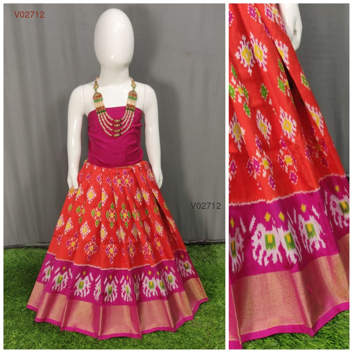 Art Silk Woven Lehenga Dress Material in OrangeDefault Title | Lehenga