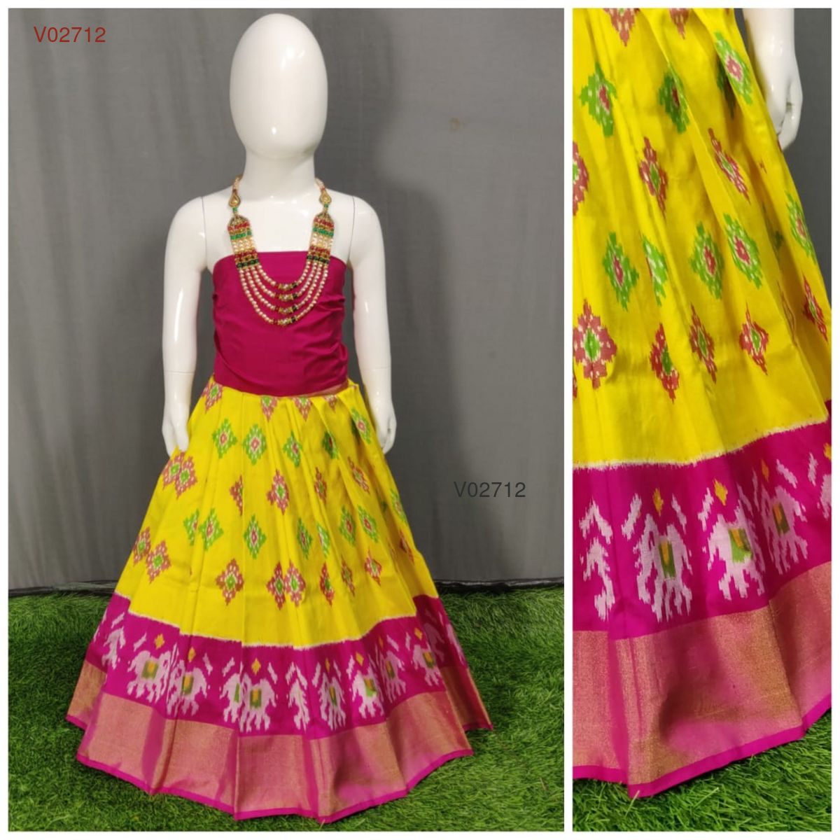 Designer Kids Gown in Yellow Color Vichitra Silk with Sequence Embroidery  Jacket in USA, UK, Malaysia, South Africa, Dubai, Singapore