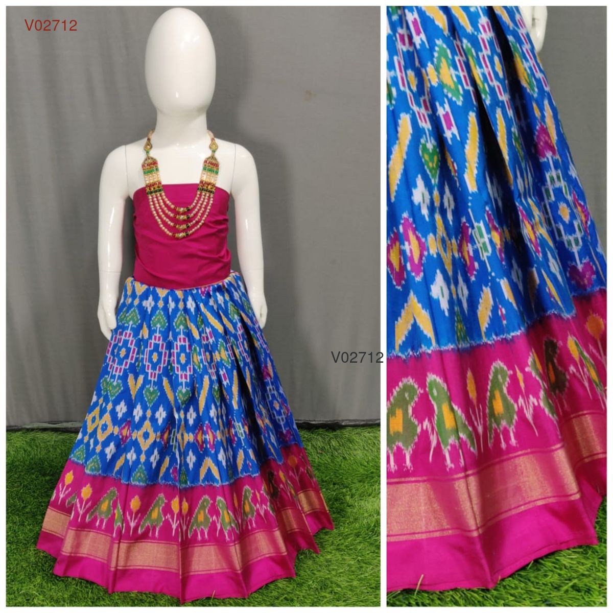0 - 3 years pure ikkat silk lehenga material for kids - Vannamayil Fashions