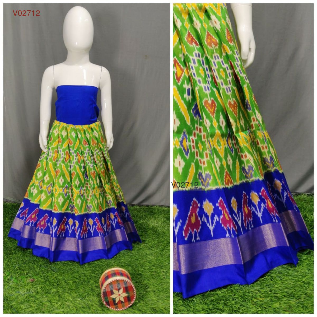 0 - 3 years pure ikkat silk lehenga material for kids - Vannamayil Fashions