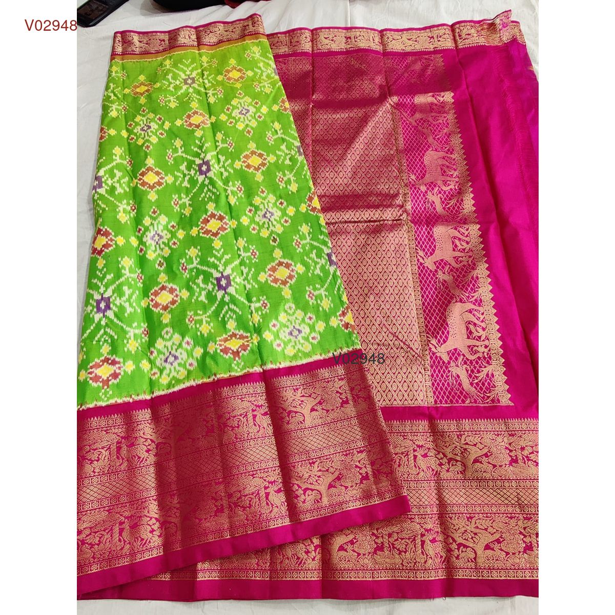 Bridal pochampally ikat kanchipuram pattu saree - Vannamayil Fashions