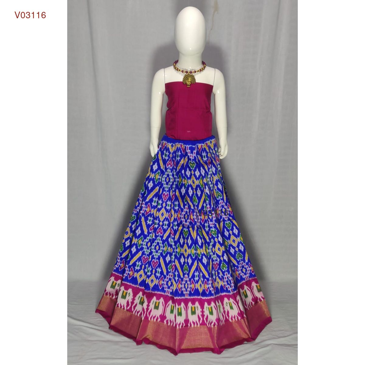 3 - 8 years pure ikkat silk lehenga material for kids - Vannamayil Fashions