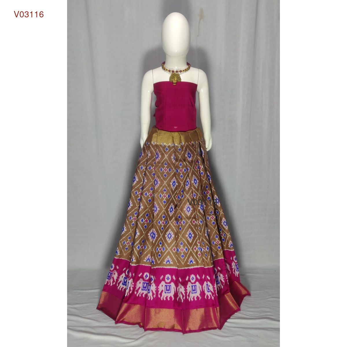 3 - 8 years pure ikkat silk lehenga material for kids - Vannamayil Fashions